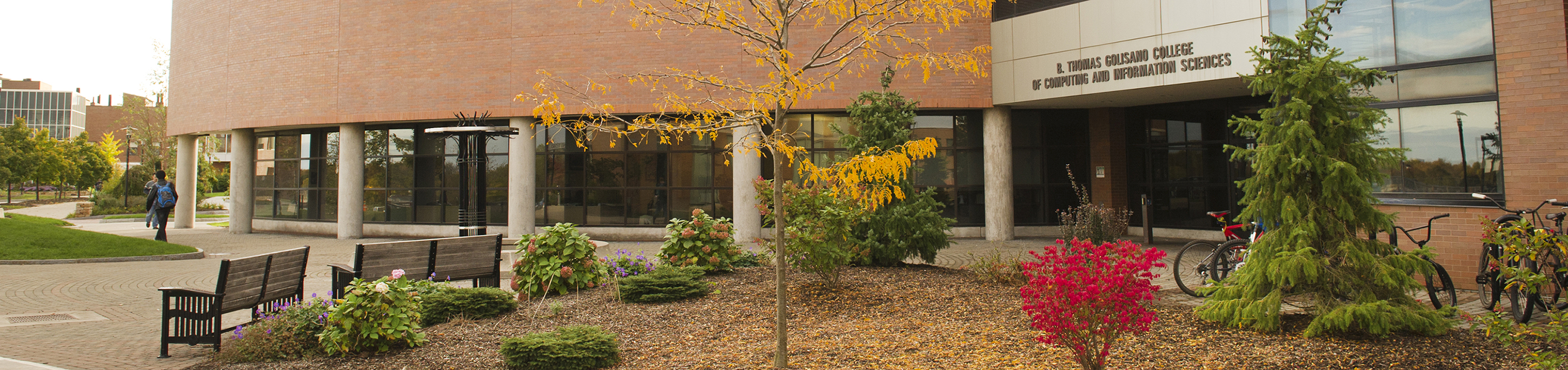 image of the B. Thomas Golisano College of Computing and Information Sciences building in fall