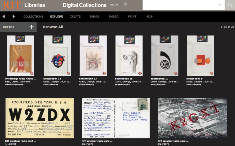Screenshot of Digital Collections website