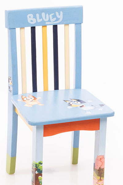 Little kids chair with Bluey television characters on it