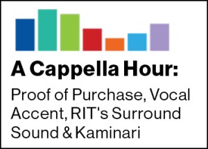 Graphic with multicolored bars on top and the text A Cappella Hour.