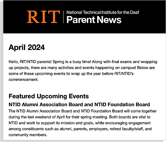 Screenshot of the latest issue of Parent News
