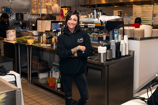 Michelle Giterman poses in the kitchen of Crepe Crazy