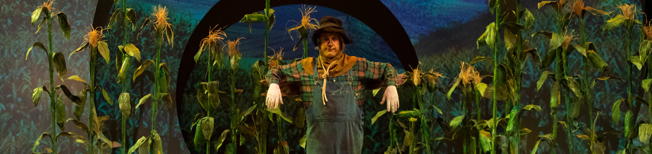 An RIT actor playing the part of the scarecrow from the Wizard of Oz.