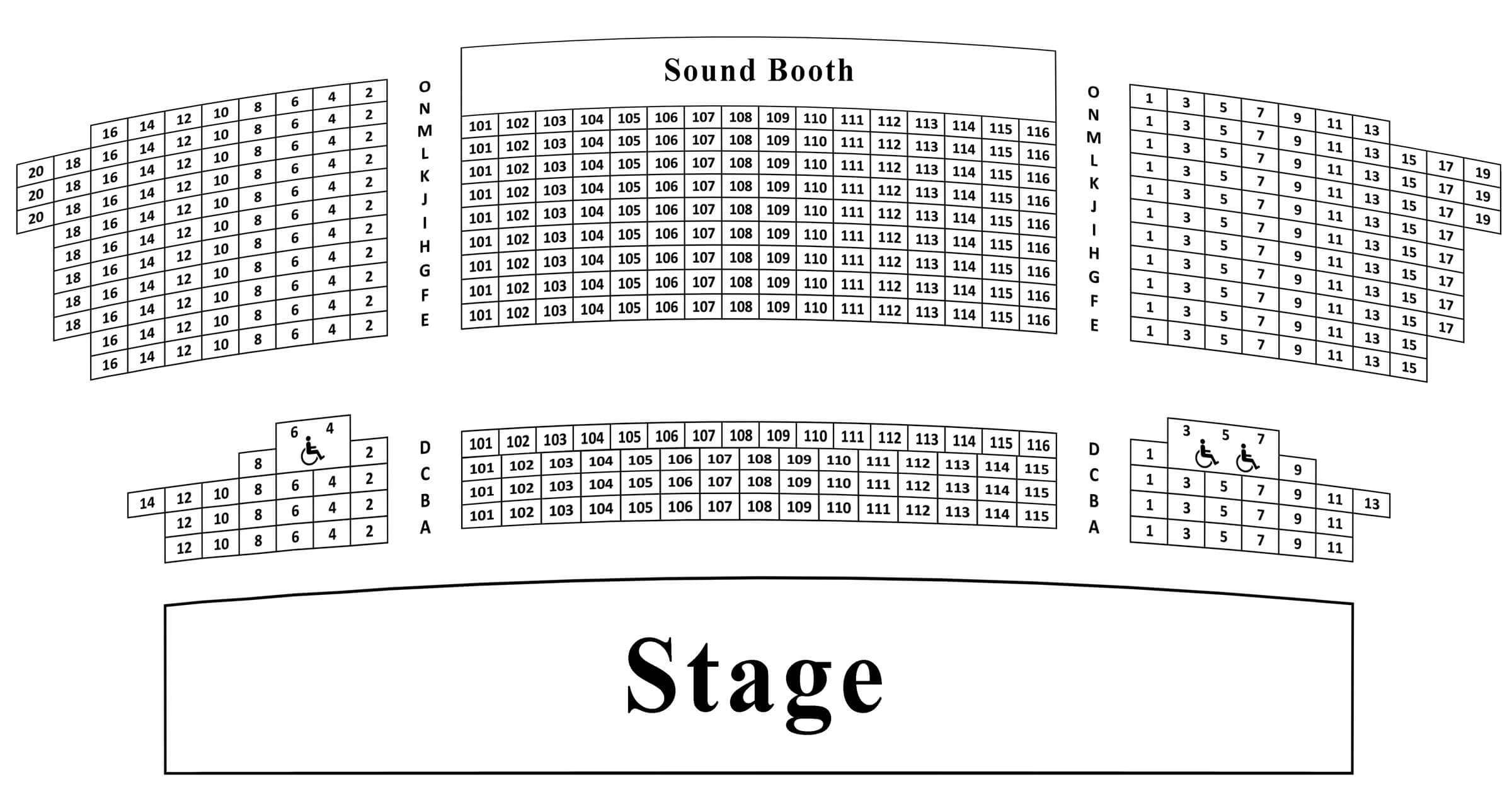 A seating chart for the Robert F. Panara Theatre