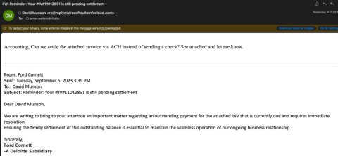 Screenshot of Invoice spear phish