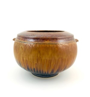 brown Hand Thrown Ceramic Open Vessel.