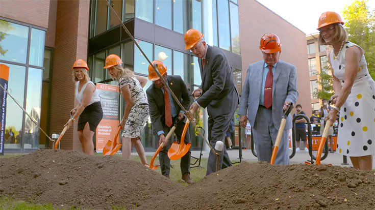 RIT’s Saunders College of Business celebrated the expansion and renovation of Max Lowenthal Hall with a ceremonial groundbreaking.