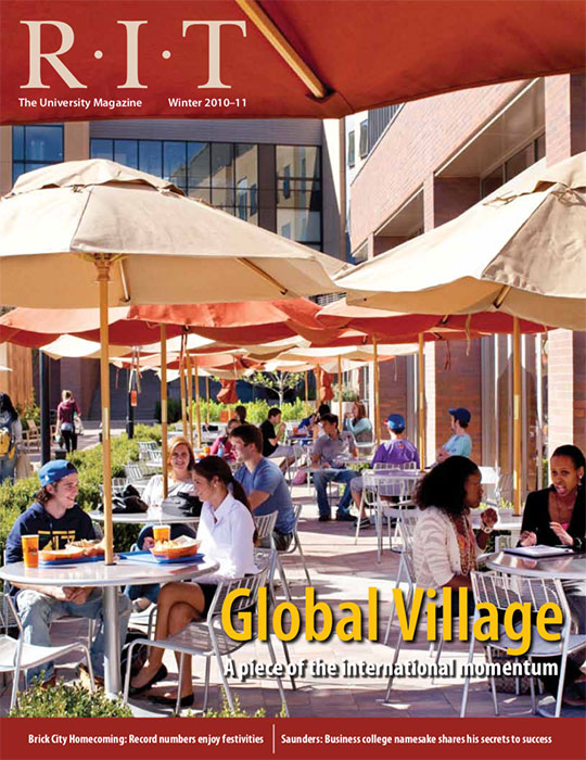 People eating outside in Global Village