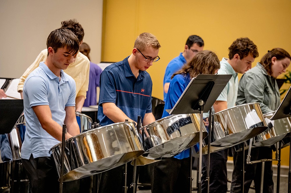 students playing steel drums.