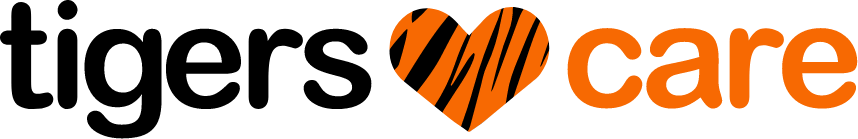 Tigers Care logo, featuring a tiger striped heart in the middle.