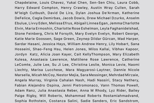 A graphic with the names of more than 100 artists.