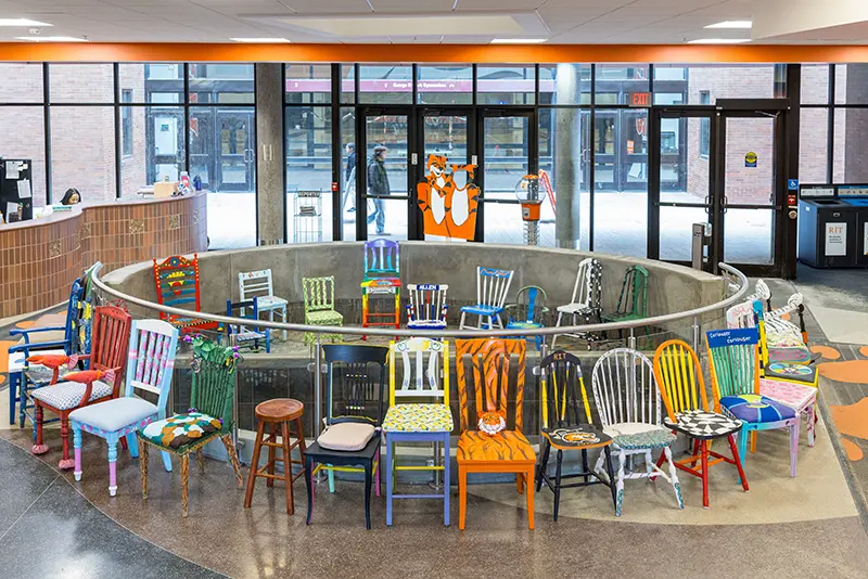 all of the chairs on display together