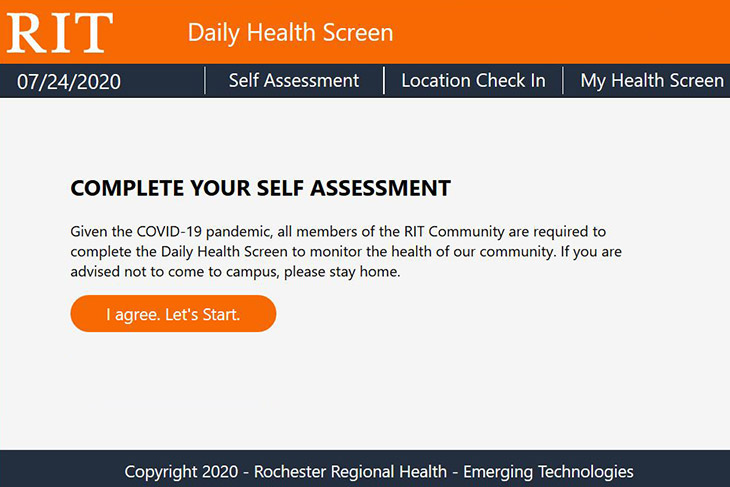 screenshot of Daily Health Screen website welcome screen.