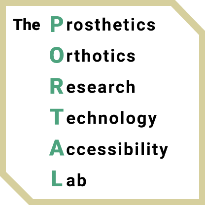 Logo for "The P.O.R.T.A.L" (prosthetics, orthotics, research, technology, accessiblilty lab), colorized