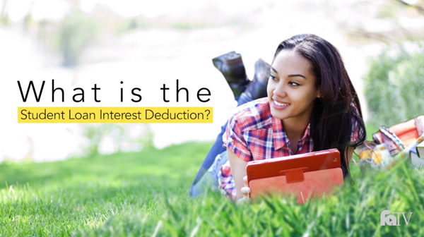 A Student laying in the grass next to text reading: What is the student loan interest deduction?