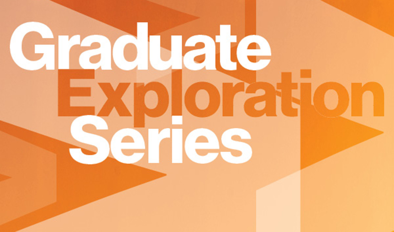 "Graduate Exploration Series" on orange geometric background