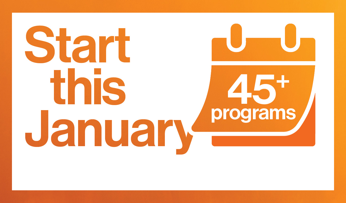 "Start this January" next to a calendar with "45+ programs"