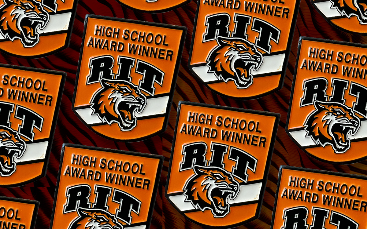 pins that say "High School Award winner"