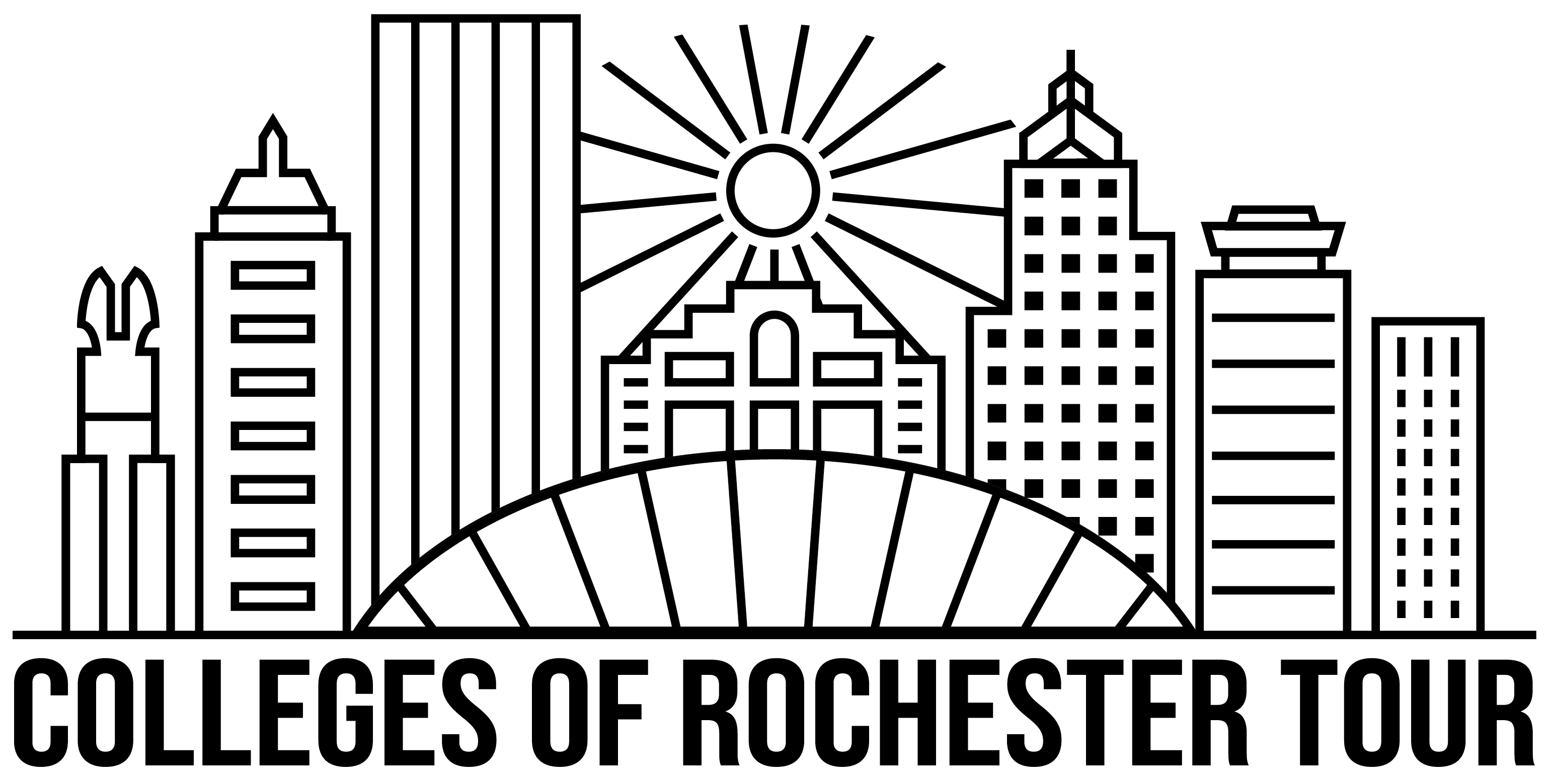 Icon of Rochester skyline with "Colleges of Rochester Tour" text