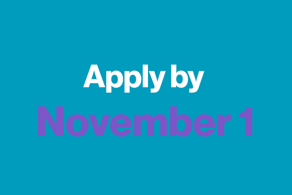 blue graphic with "Apply by November 1"
