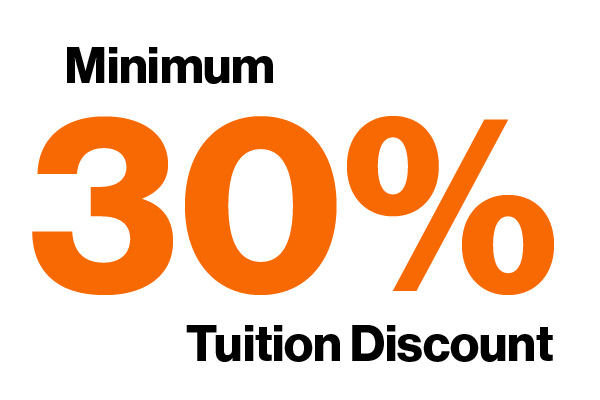 "minimum 30% tuition discount"