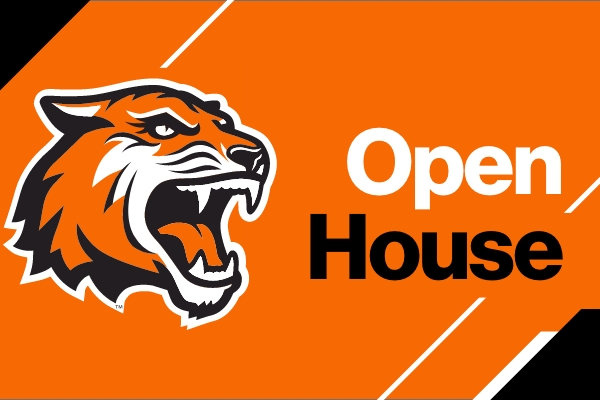 "Open House" by a tiger icon on a black and white background