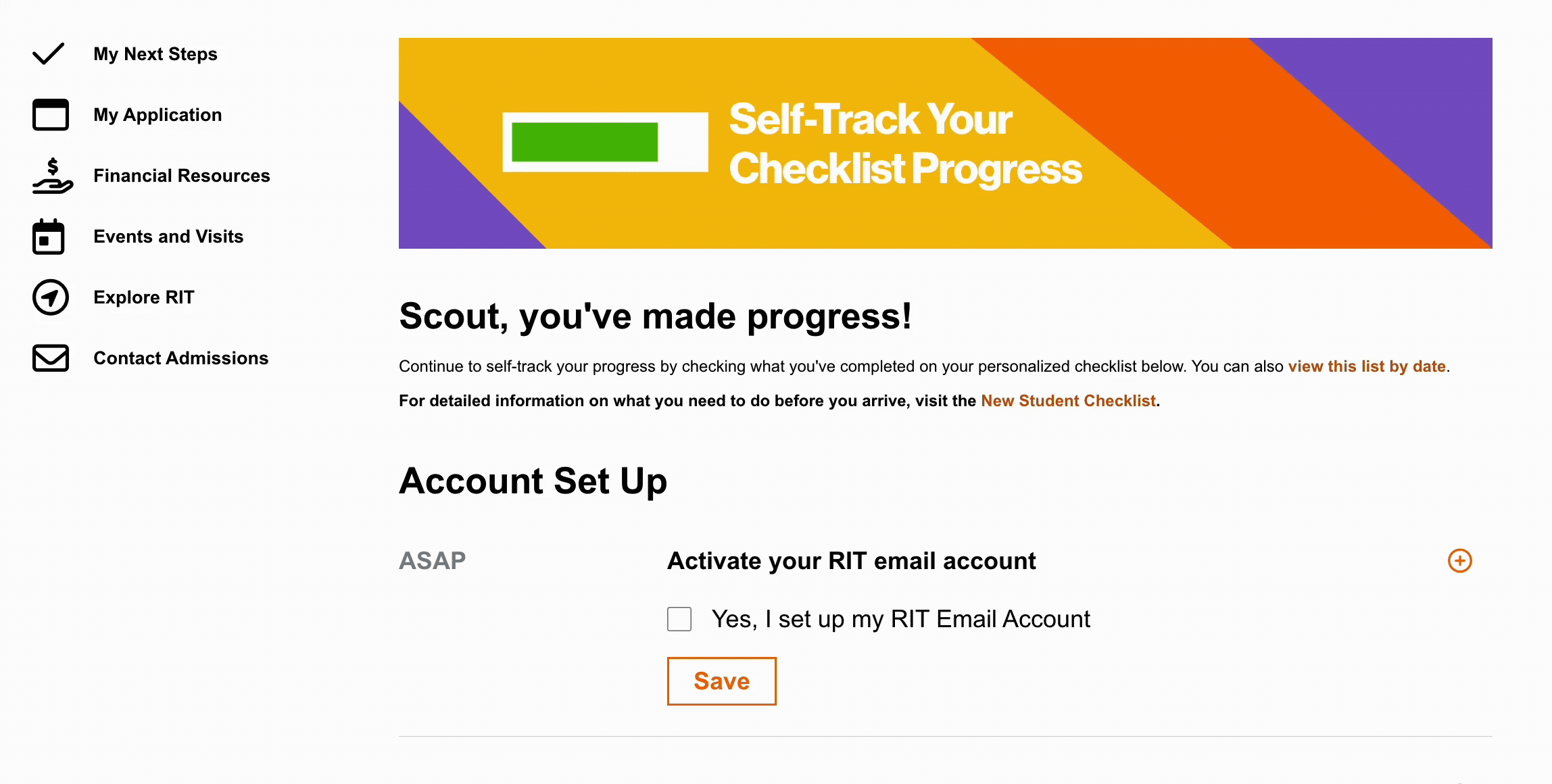 Screen recording of the interactive checklist in the portal