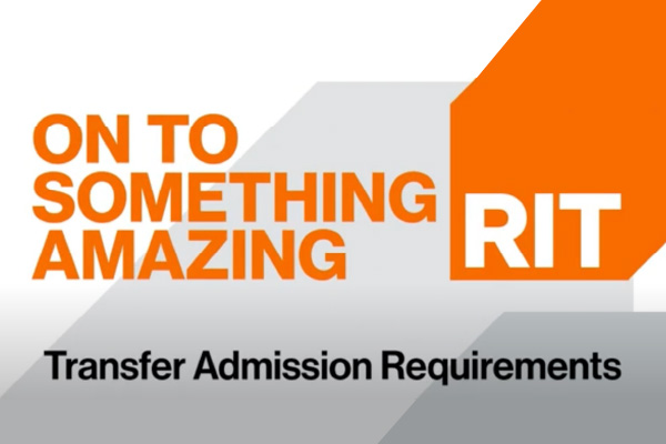 Text that says "Onto something amazing" and "Transfer Admission Requirements" on a white and gray background