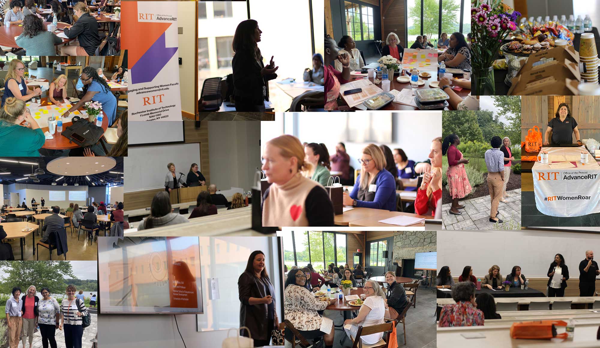 collage of photos showing workshop events and panel discussions.