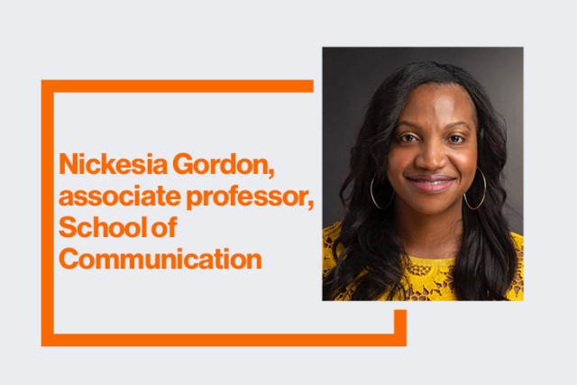 Nickesia Gordon is shown in a headshot next to an orange box that displays her name.
