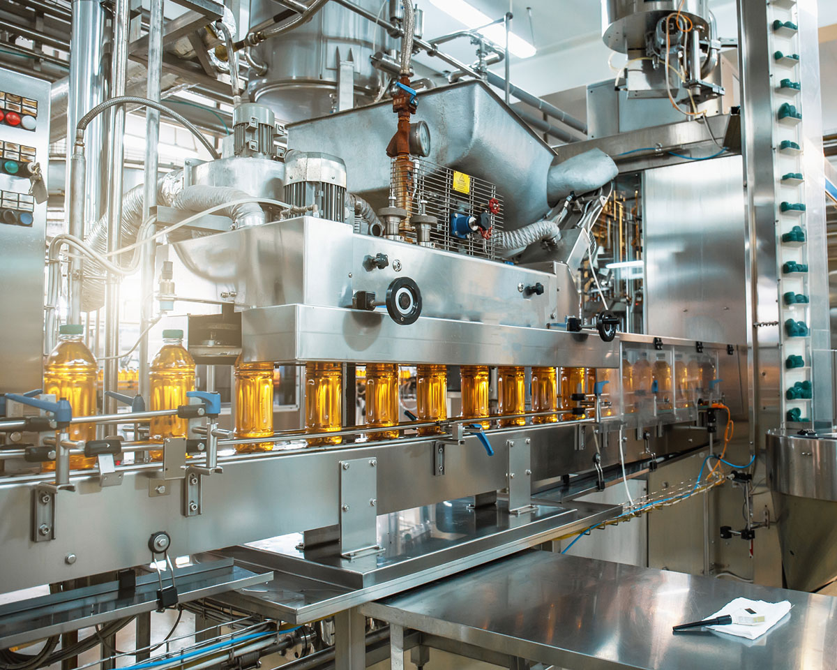 bottles on an assembly line