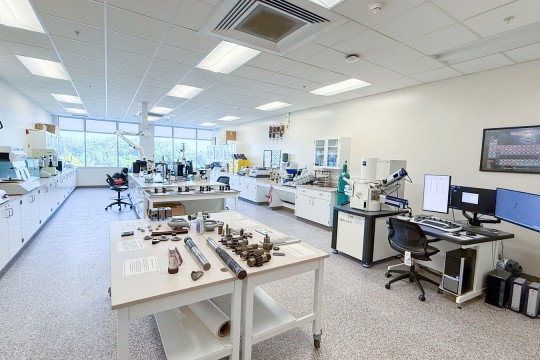 Interior of the Materials Science Lab, showing multiple work stations and several pieces of equipment.