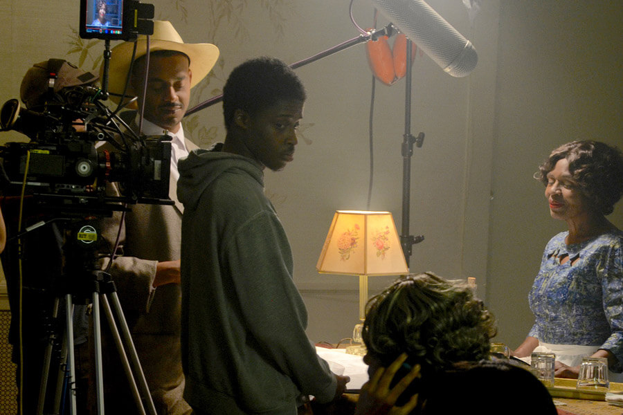 Cast and crew shooting a scene from Brick by Brick.
