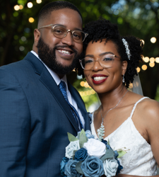 A couple's wedding photo