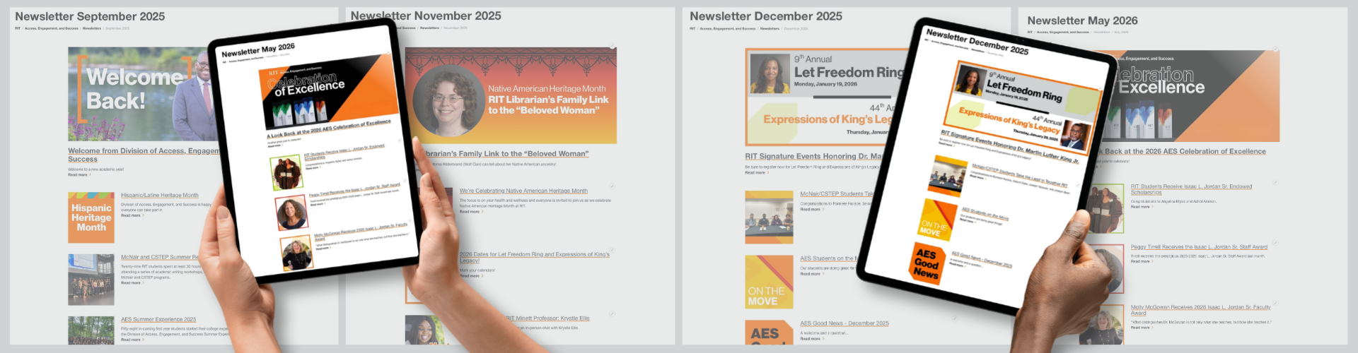images of newsletters on tablets