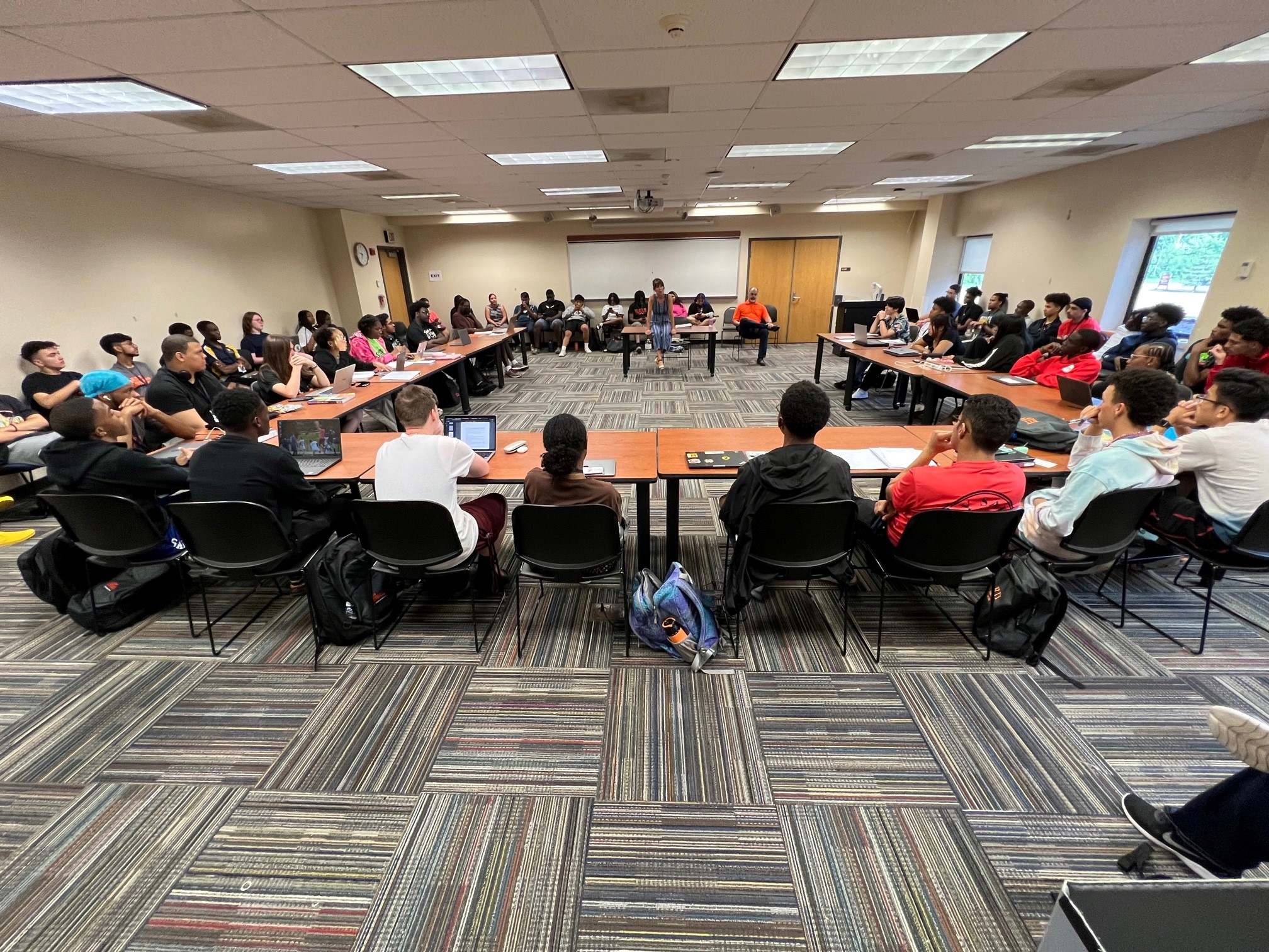 large group of students in a classroom