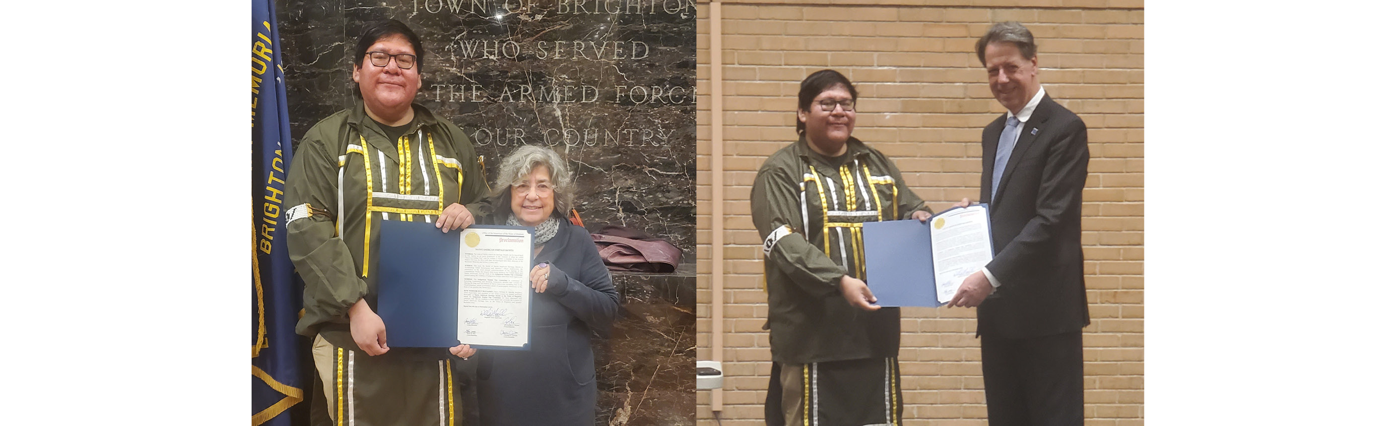 left: a man standing next to a woman; right: two men standing next to eachother 