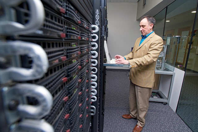 Professor working in Super computer room