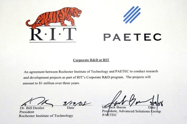 Document declaring "Corporate R&D at RIT"