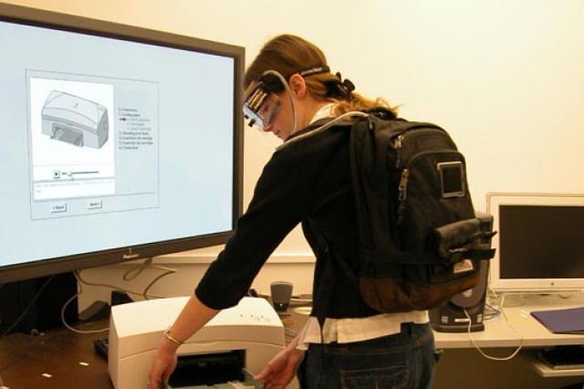 Student using testing machine
