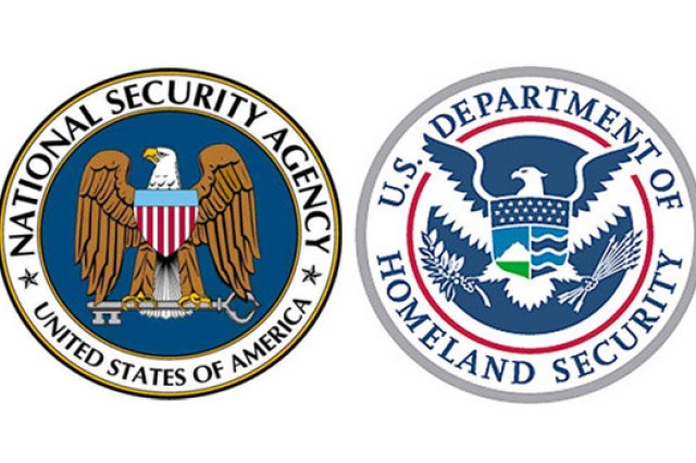 Two logos side by side, one for the USA National Security Agency and the other for the US Department of Homeland Security.