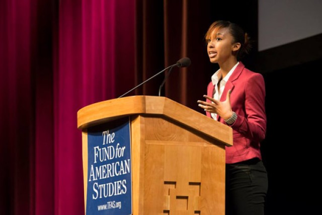 Person speaking at podium