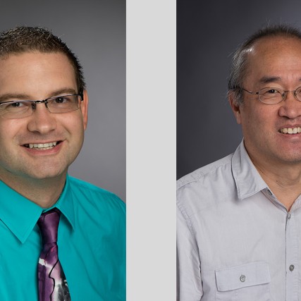 Two head-and-shoulder shots of male researchers.