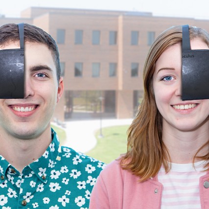 Tim Stringer and Emily Haldeman with VR goggles