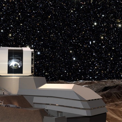 Large telescope with starry night in the background.