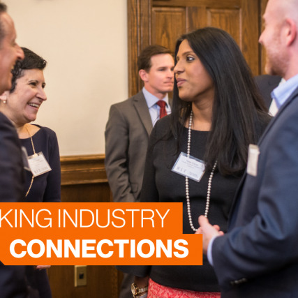 Professionals gather to converse at Saunders.