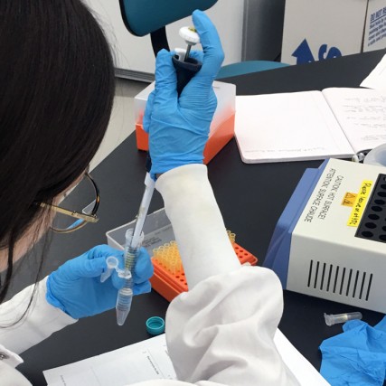 female student working in genomics lab