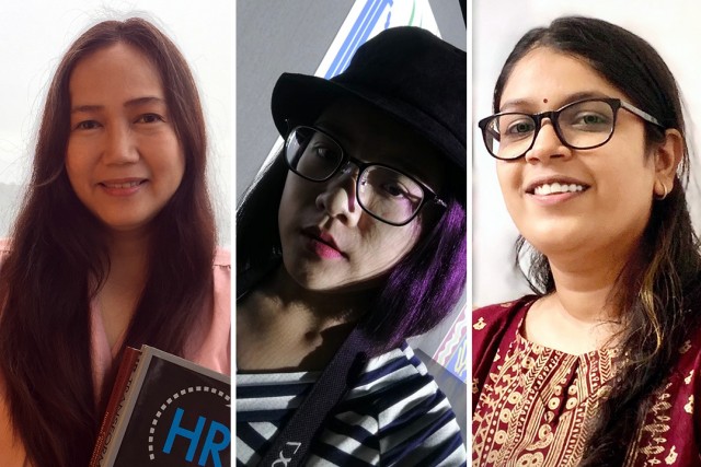 portraits of three graduate students.