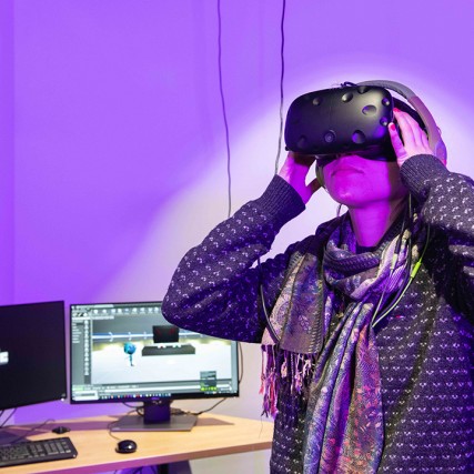 person wearing a virtual reality headset.