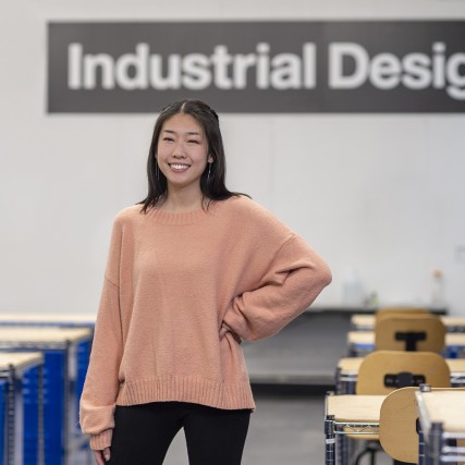 May Ren poses for a portrait in the industrial design studio.